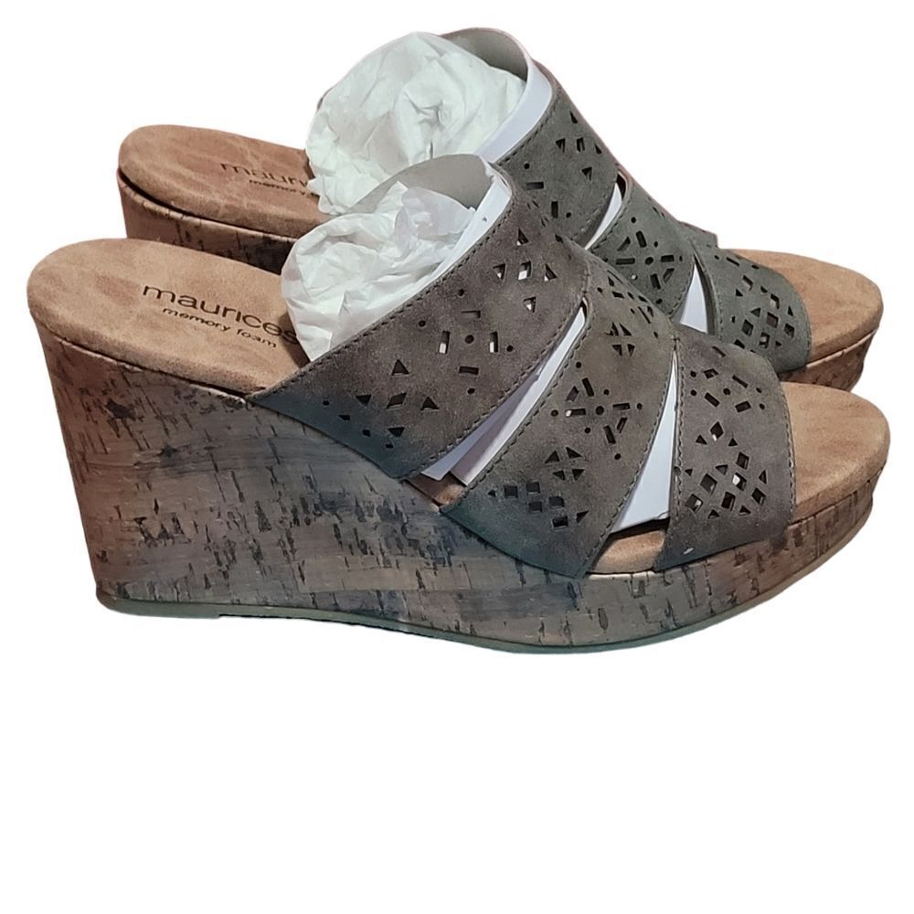 Maurice Bria wedge slip on die-cut strappy sandal